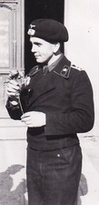 WW2 Agfa-Lupex Photo - Panzer NCO Crewman Holding Flower picture