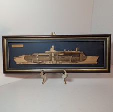 Vtg Wood Cutaway Model of Queen Elizabeth 2 Ship - Framed To Hang picture