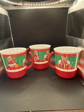 PackerWare Plastic Christmas Mug Set of 3 Hot/Cold Removable Handle 1980s 4.5”  picture