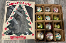 VTG WWII Shiny Brite West Germany Striped Christmas Ornaments, Hand Painted, picture