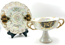 Vtg Royal Sealy Japan Double Handled -Footed Lusterware Bouillion Cup w/ Saucer picture