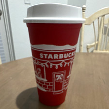 Starbucks Red Reusable Hot Travel Cup with White Lid “Cheers” picture