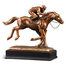 Marian Imports Jockey on Horse Bronze-Plated Resin Sculpture 12x3.5x9.5in picture