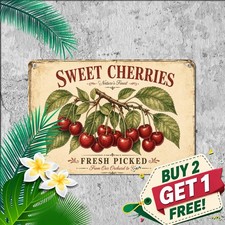 Fresh Sweet Cherries Tin Sign Rustic Farm Fruit Market Wall Metal Decor picture