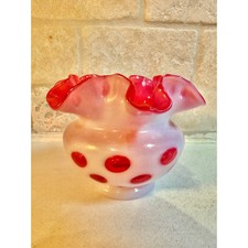 Fenton Cranberry Opalescent Coin Dot Vase – Pink Ruffle Edge Vintage picture