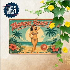 Beautiful Floral Bikini Woman Sign Sexy Model Summer Beach Resort Metal Plaque picture