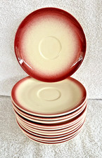 Vintage Hollydale Pottery Saucer(s) White Red Trim Modern California USA picture
