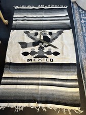 Vtg Mexican Serape Blanket Woven Stripes Southwest Cotton Fringed 50x80 Snake picture