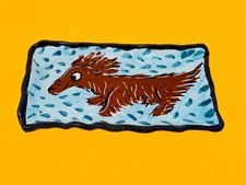 Hand Painted Dachshund Ceramic Trinket Dish Tray Folk Art Dog Puppy Terracotta picture