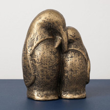 Penguin Couple Statue, Cast Iron Animal Figurine with Vintage Bronze Finish picture