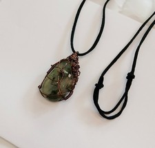 Artisan Wire-Wrapped Prehnite & Copper Pendant Necklace 21g stone1.5