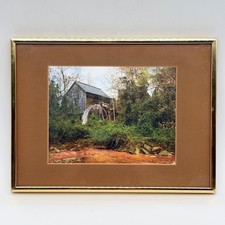 Vintage Able Art 1978 Framed Watermill Landscape Print Gold Aluminum Frame picture