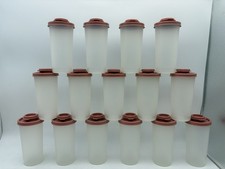 Tupperware Salt Pepper Shakers Set #1329 Flip Lids Dusty Rose Pink ORIG VTG NOS picture