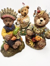 VTG Resin Bears K’s Collection 3 Harvest Bears In Native American Attire picture