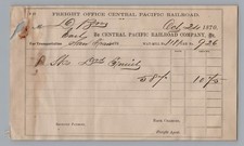 1870 Central Pacific Railroad Freight Waybill San Francisco California Receipt picture