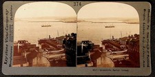 Queenstown Harbor Ireland Stereoview Keystone View Co. Curved Mount Ships picture