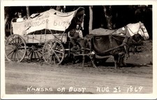 Kansas or Bust 1869 Covered Wagon Horse Team Pioneer RPPC Postcard picture