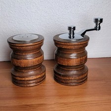 Vintage Leeds Engineering Wood Salt Pepper Grinder Shaker Set California USA picture