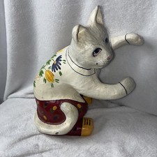 Vintage Avignon Strata Group Papier Mache Cat Hand Painted Thailand Folk Art picture
