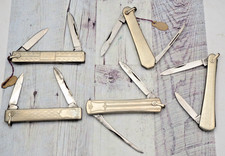 Antique Jewelry or Watch Fob Penknives - Gold or Silver Colored - Lot of Five picture