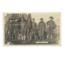 Vintage Snapshot Photo WWI Era Soldiers at Camp Wearing Campaign Hats picture