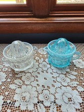 Barnes/Mosser Glass 2 Piece Reamers/Juicers Crystal & Aqua Opalescent picture