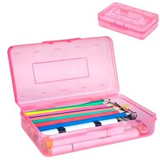 Plastic Pink Pencil Box For Girls Kids School Supplies Case Holder With Snap Lid picture
