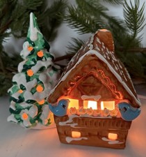 RARE Department 56 Small Chalet w/ birds & tree early Original Snow Village 1976 picture