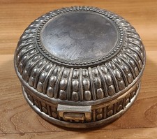 Vintage Ornate Silver Plate Jewelry Trinket Box Hinged Bue Velvet Lined picture