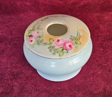 Weimar Germany Pale Blue Porcelain Hair Receiver Pink Roses picture