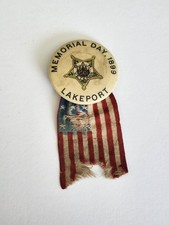 1899 G.A.R. Grand Army of the Republic Memorial Day Lakeport Veteran Pin Ribbon picture