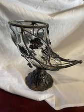 Vintage Cornucopia Statement Vase Blown Glass Cast Iron Bronze Leaf picture