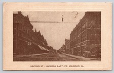 Second Street Looking East Storefronts Fort Madison Iowa Postcard picture