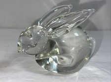 Vintage Clear Art Glass Sitting Bunny RABBIT Paperweight Figurine 4” picture