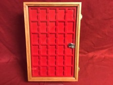 Lighter Collectors Case Cherry Wood Display Glass Lid w/ 30 Compartment Insert picture