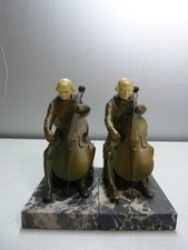Rare 1932 J.B. Hirsch Bronze Cellist Bookends John Ruhl Ivorine Head Marble Base picture