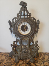 Baroque Revival Mantle Clock 1940s-1950s Metal w/Brass Finish Keeps Perfect Time picture