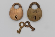 Antique W. Bohannan Brooklyn NY Brass Padlock Lot #70 #71 w/ 2 Working Keys picture