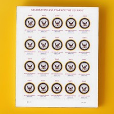 2025 USPS SHEET OF 20 FOREVER LETTER STAMPS CELEBRATING 250 YEARS OF US NAVY 82¢ picture