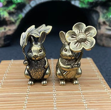 BRASS MINITURES-Brass Rabbit Ornament Set, Small Statue Ornament Leaf and Flower picture