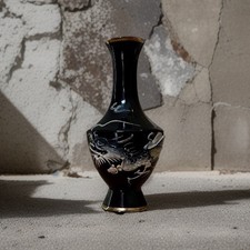Japanese Black Lacquered Moriage Dragonware Vase 7.5” picture