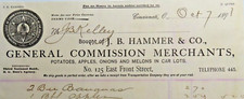 Vintage BILLHEAD*1891 J B HAMMER & CO*apples onions melons*CINCINNATI OH *S26 picture