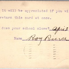 c1900s Burlington, IA School Postal Card Roy Pierce Query Response Postcard picture