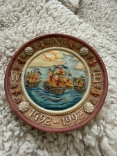 Vtg Discover America 1492-1992 Columbus ceramic wall plate collector picture