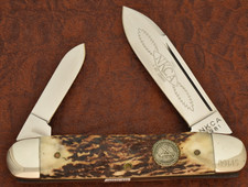 VINTAGE QUEEN MADE IN USA NKCA STAG JUMBO LONG PULL CIGAR KNIFE 1981  (36546) picture