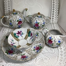 Russian ‘ Golden Grasses’ Porcelain tea Set 5 Pieces Hand Painted Lomonotov picture