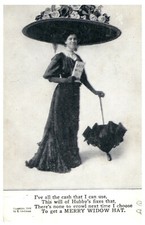 1908 I. Grollman Merry Widow Hat Victorian Lady Poem Antique RPPC B1 picture