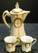 Antique (3) Piece Hand Painted Nippon Chocolate Set (Pot+2 Cups) VG - Excellent picture