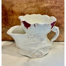 Antique 2 Chamber Shaving Scuttle Mug Art Nouveau Porcelain c1900 4” picture