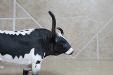 HTF Mojo Texas Longhorn Bull Cow 387222 Black White Spotted Retired Farm rare picture